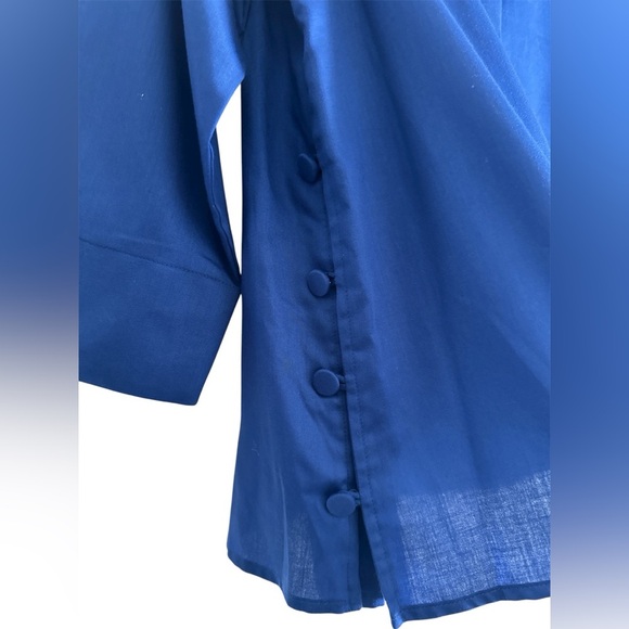 Women’s Foxcroft Beatrice 3/4 Sleeve Sapphire Button Down Shirt Size Small - Picture 2 of 4